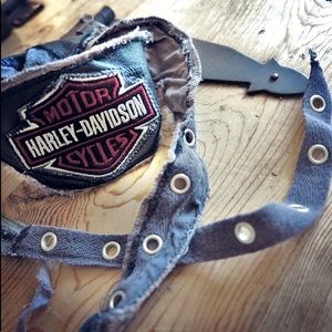 Upcycled leather & eyelet bandana